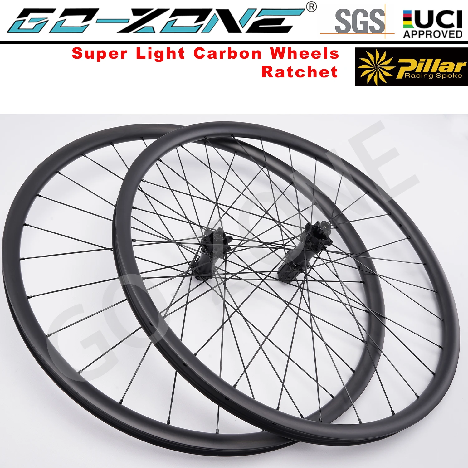 

29er Super Light Carbon MTB Wheels Ratchet Boost 15x110 12x148 Tubeless Pillar 1423 UCI Approved 6 Bolt / Center Lock Wheelset