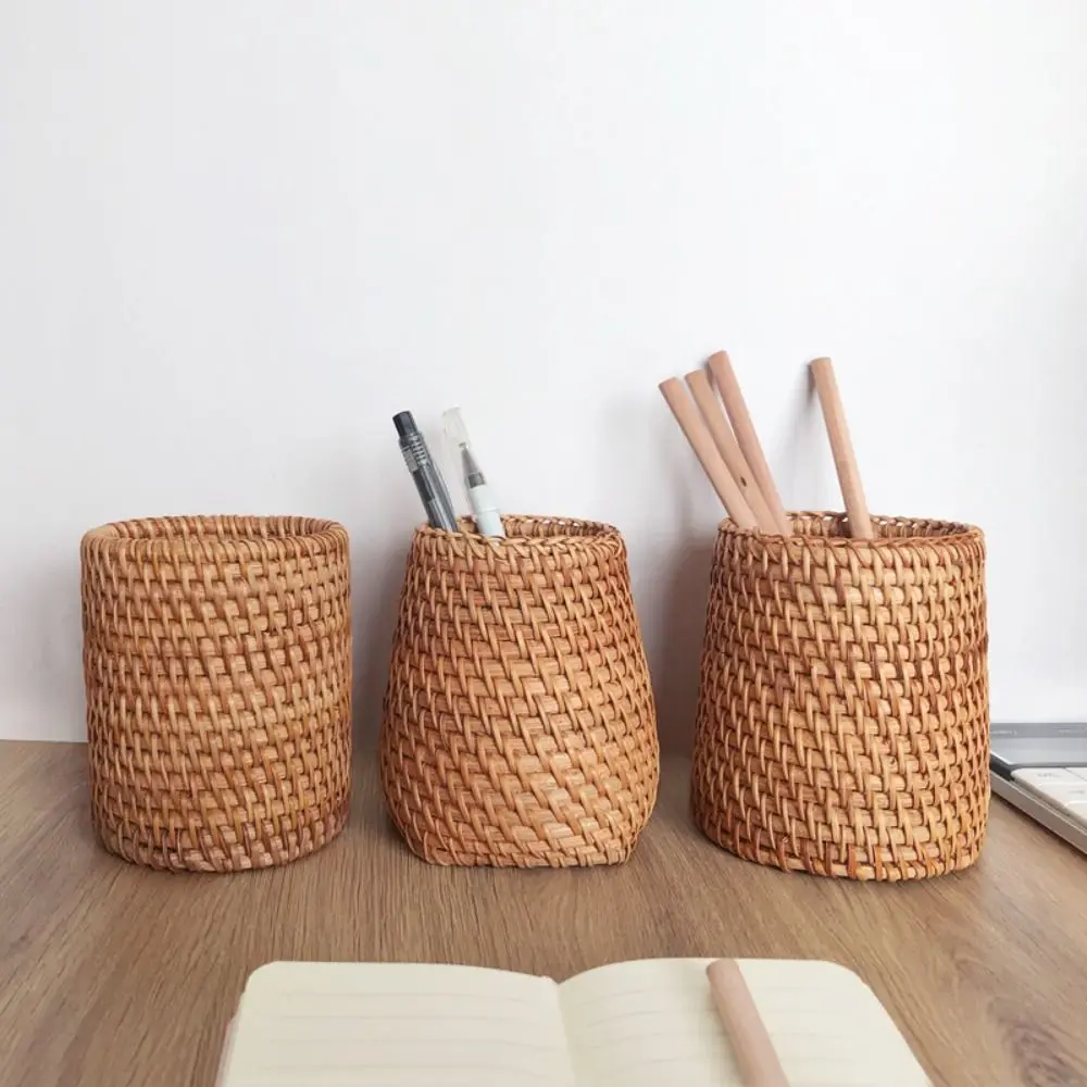 

Stationery Storage Wood Vine Rattan Pen Holder Large Capacity Cosmetic Holder Stationery Container Handmade Multifunctional