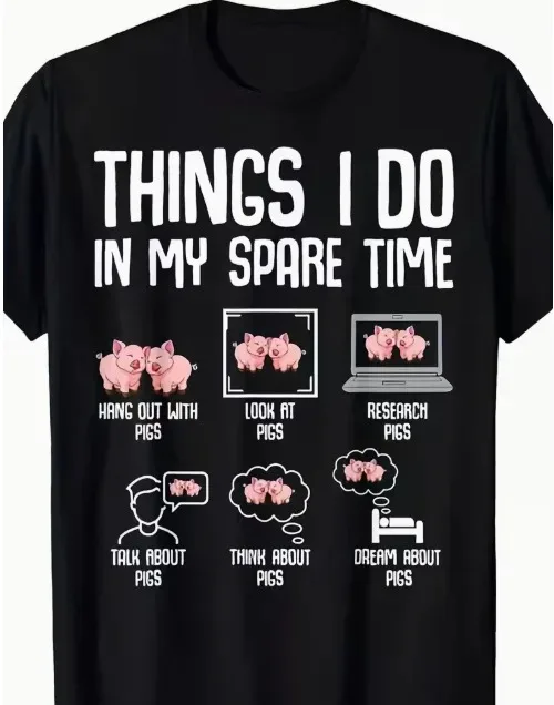 Camiseta informal de manga corta con diseño de cuello redondo para hombre y mujer, camiseta divertida con tema de cerdos _My Free Time To Do Pig Things_, camiseta retro con diseño de cerdos