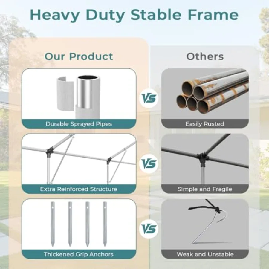 Carport Feet Heavy Duty, Car Port with Reinforced Steel Frame and 6 Roll-up Windows, Portable Garage with Sturdy Ground Nails,