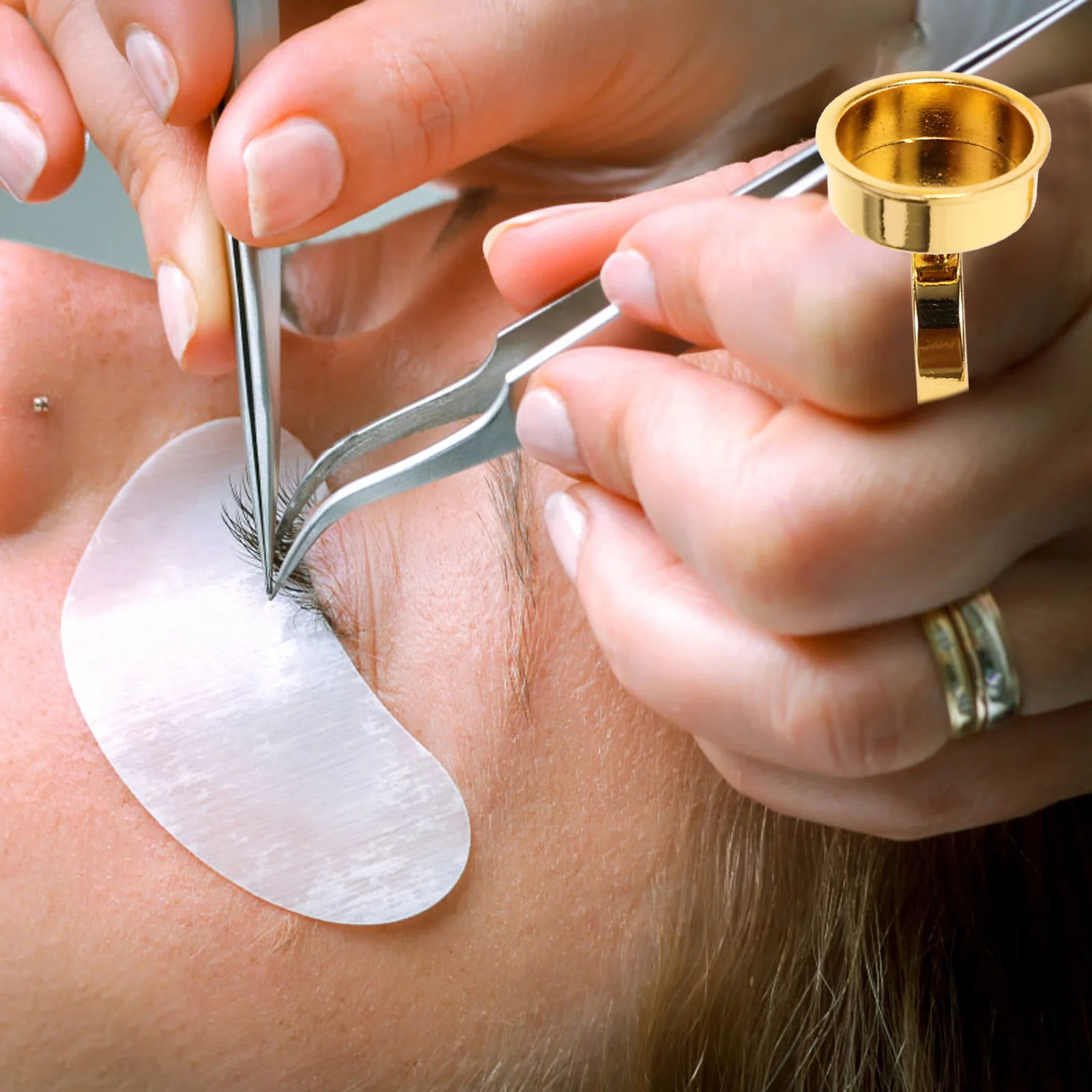 

5pcs Cup Set Golden Metal Lash Extension Tools Lightweight Holder for Extensions Cup Eyelash Supplies Ring for Eyelash Glue