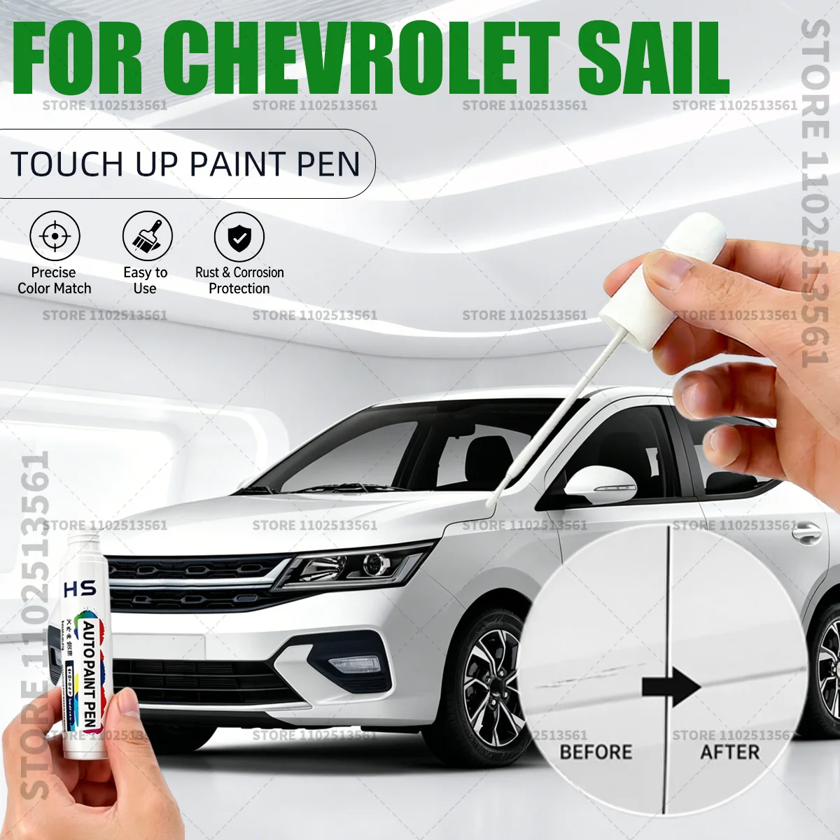 For Chevrolet Sail Car Paint Repair Pen Restores Original Factory Paint Finish Super Red Caviar Black Summit White Beige Silver