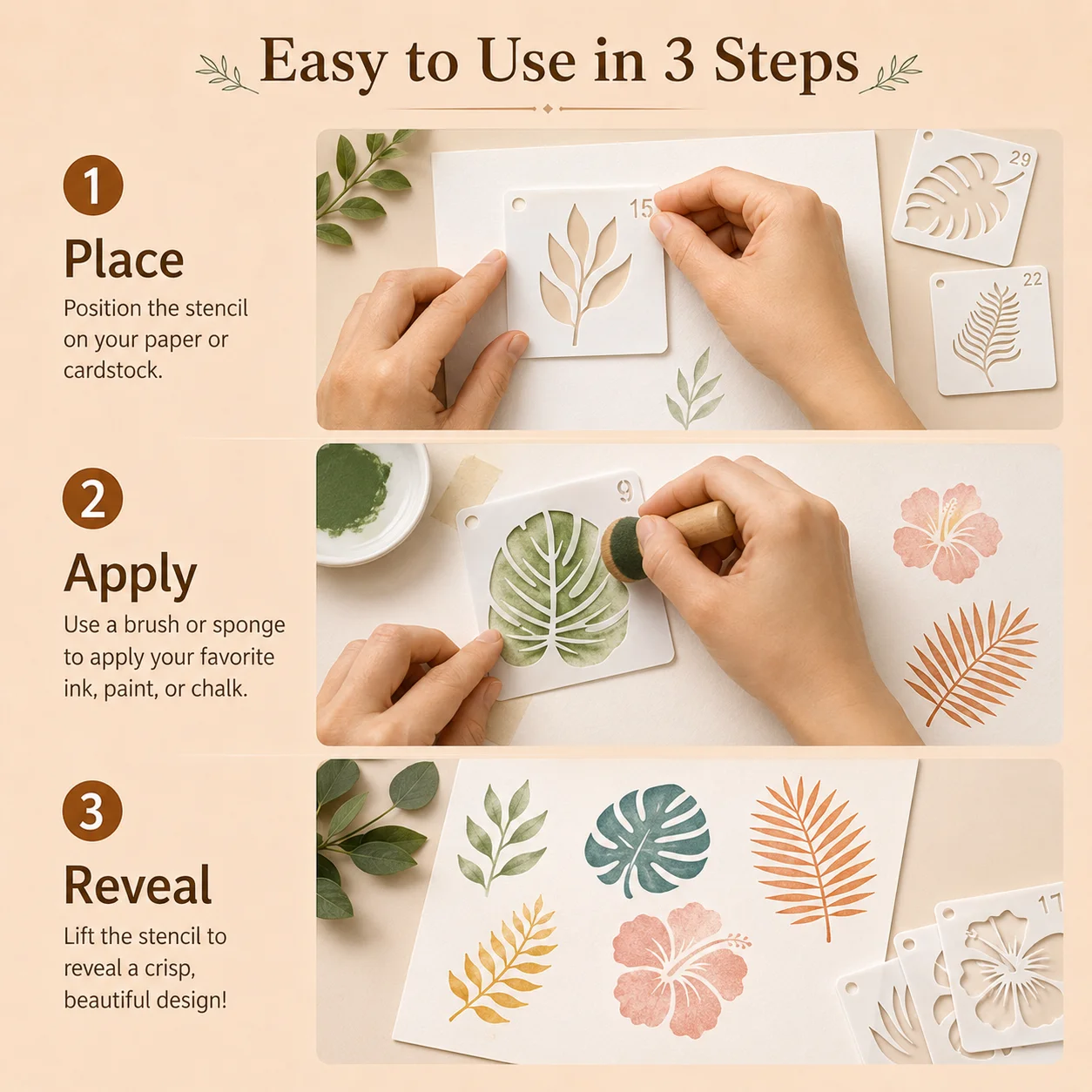 60Pcs Leaf Stencils, Reusable PET Craft Templates
