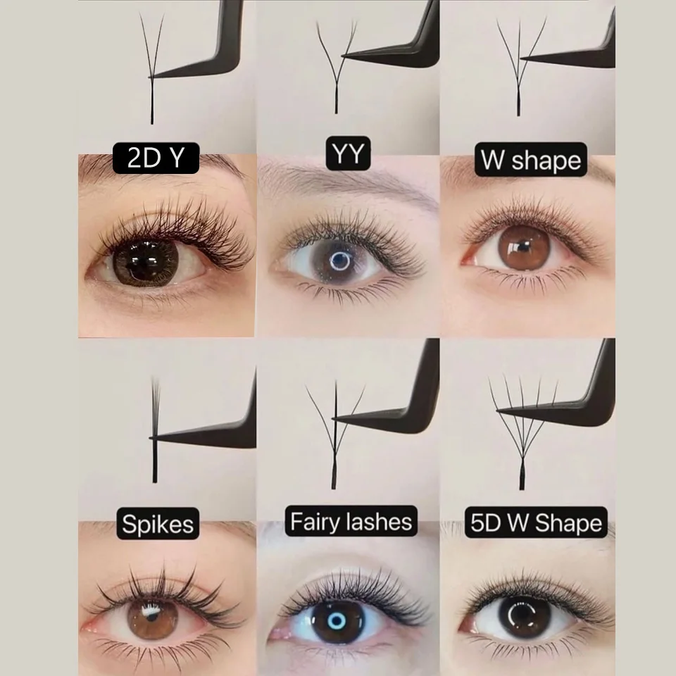 Rujade 2D Y Volume Lashes Extension Lekkie, gotowe kępki rzęs Russian Fans z pojedynczymi końcówkami, imitacja norek, naturalne, ultra cienkie rzęsy 2D Y do makijażu
