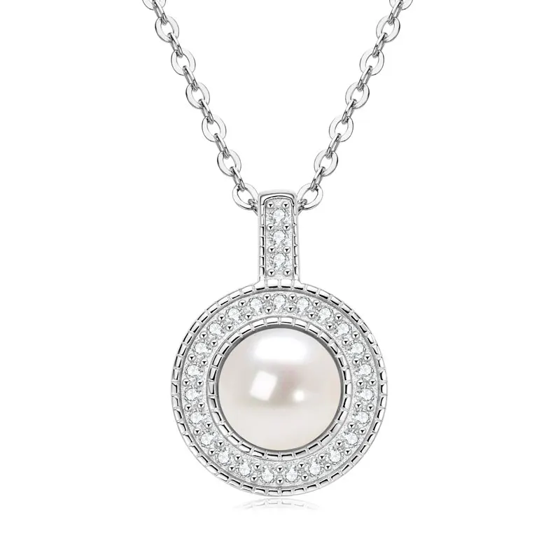 

RAPRGOLD Natural Freshwater Pearl Necklace For Women Real 925 Sterling Silver Round Pearl Pendant Necklaces Chains Jewelry Gifts