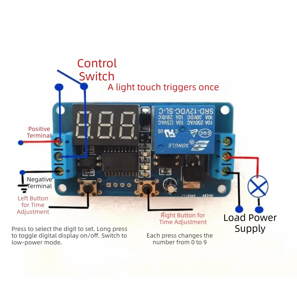 12V 12V Time Control Switch with LED Display High-level Trigger Timer Relay Module 0-999S Power-off Memory Timer Switch Module