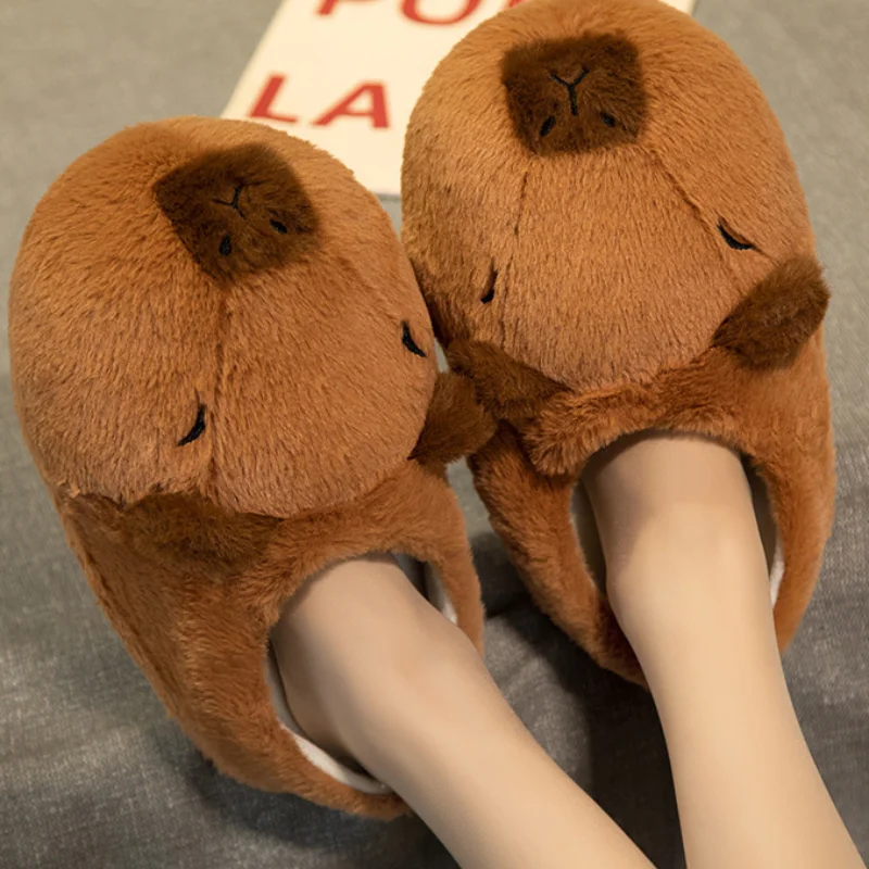 Cartoon Capybara Cotton Slippers Half Wrap Heel Home Soft Non-slip Warm Breathable Indoor Plush Shoes Couple Slippers 35-40