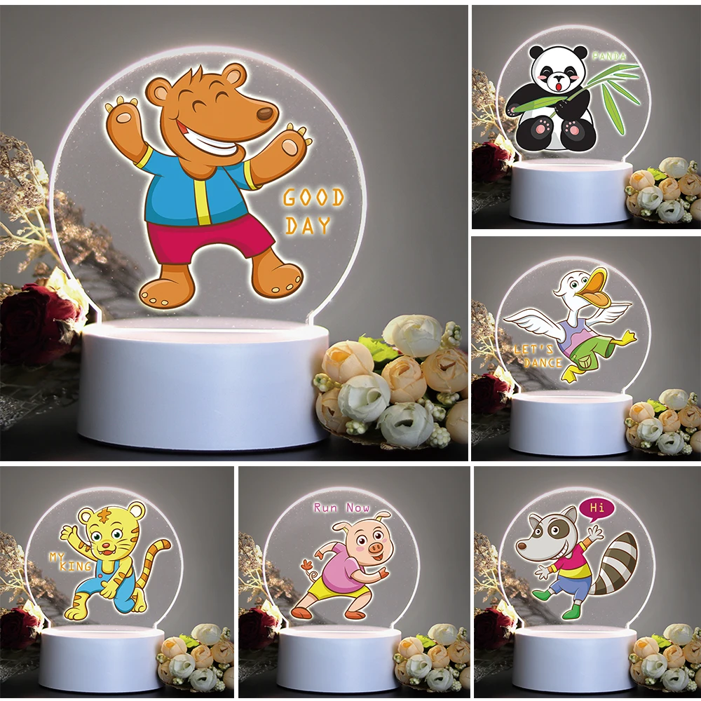 Cute Kawaii Color Changeable Animal Panda Bear Tiger Duck LED Night Light For Kids Children Birthday Gift And Home Bedroom Decor