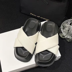 House Slippers Platform Summer Women's Shoes Luxury Slides Pantofle Low Designer 2023 Flat Soft Cross-tied Fashion Rubber Basic