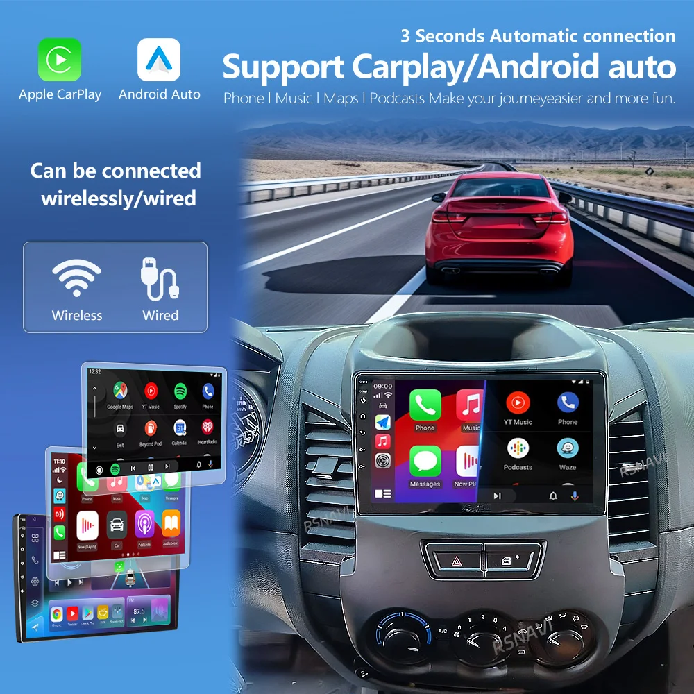 Android 16 Carplay Auto 2K Screen Car Player Radio Multimedia For Ford RANGER 2011-2016 Autoradio WIFI+4G Stereo 2Din Head Unit