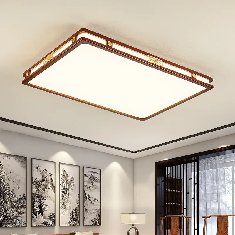 Neo-chinese Style Aesthetics Ceiling Light Solid Wood Pure Copper Living Room LED Ceiling Light Indoor Lighting Lampara FYCL