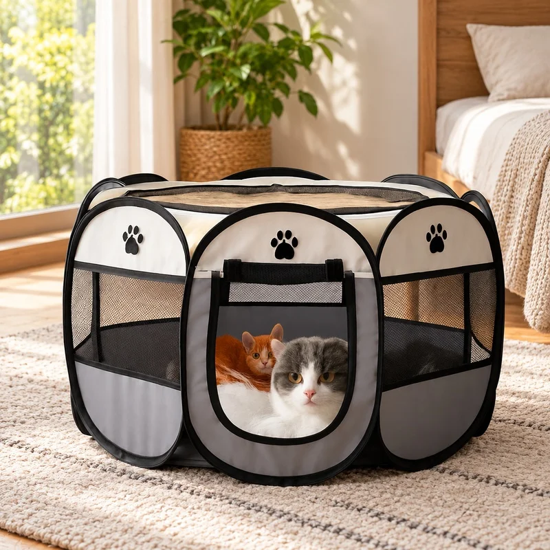 Portable Octagon-Shaped Foldable Pet Kennel for Outdoor Use, Quick Assembly, Spacious Puppy and Cat Enclosure