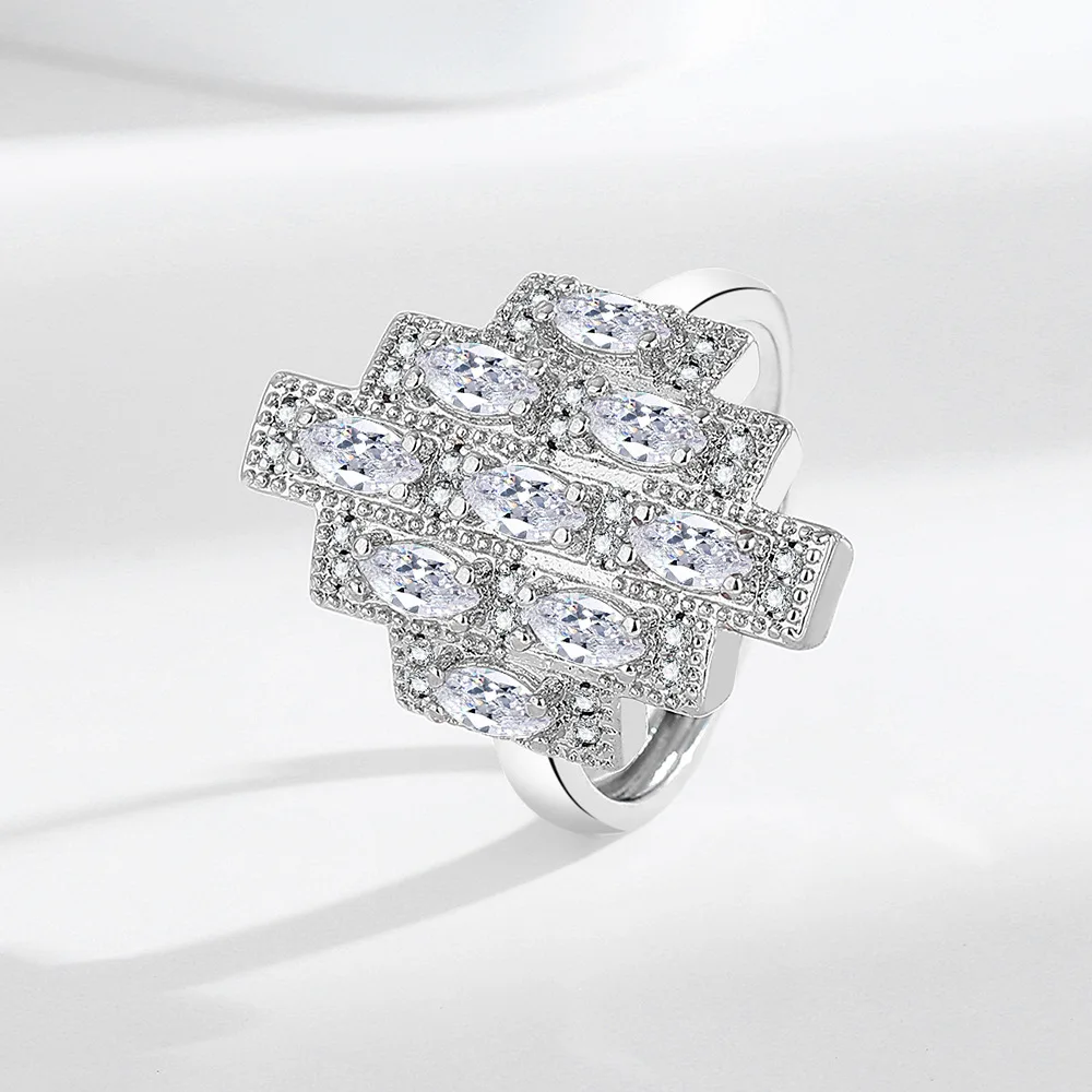 

925 Sterling Silver Unique Geometric Design Honeycomb Zircon Fashion Ladies Ring