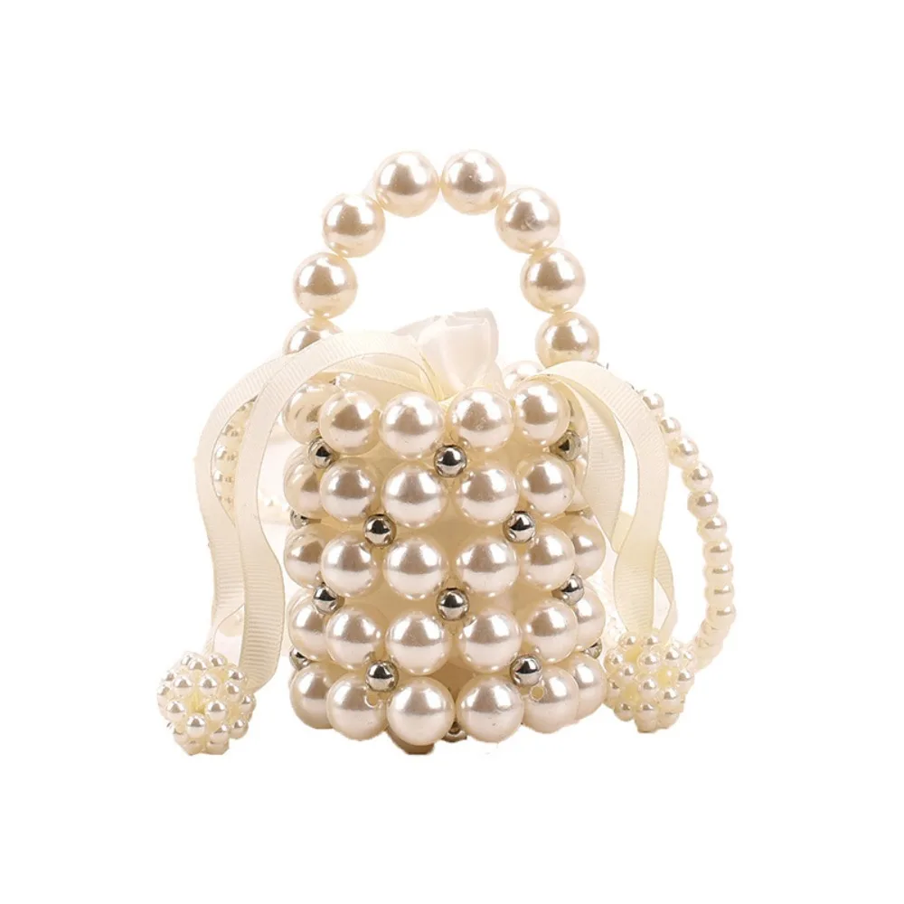 

Portable Luxury Pearl Beaded Handbag Mini Detachable Chain Crossbody Coin Purse Bohemia Hollow Out Woven Bead Underarm Bag Girl