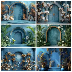 Blue Gold Boho Floral Reeds Adult Wedding Baby Birthday Party Backdrop Custom Kid Room Photography Poster Decor Props Background
