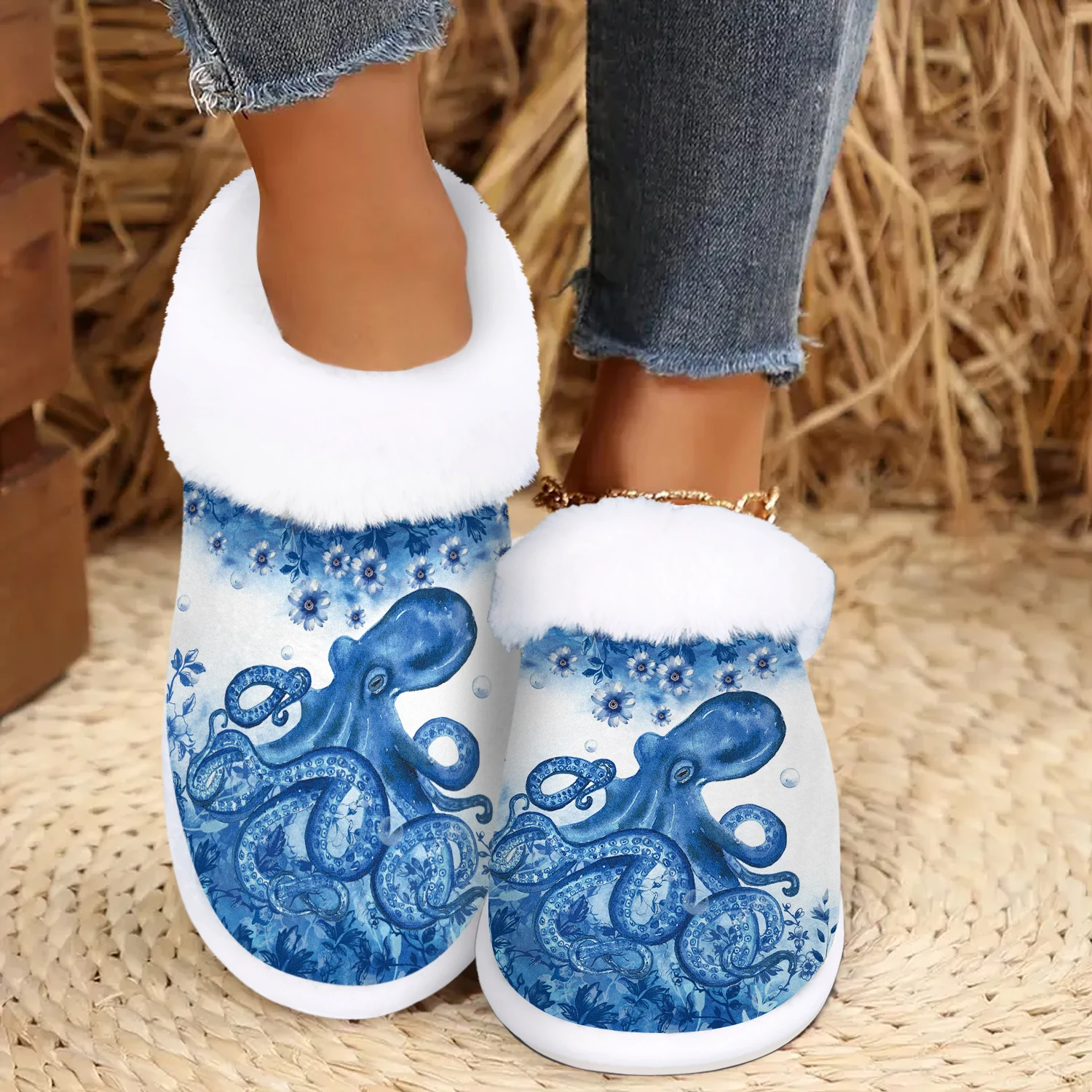 

Adorable Octopus-Themed Slippers for Ladies, Featuring Soft for Indoor And Outdoor Use, Cozy Fuzzy Design