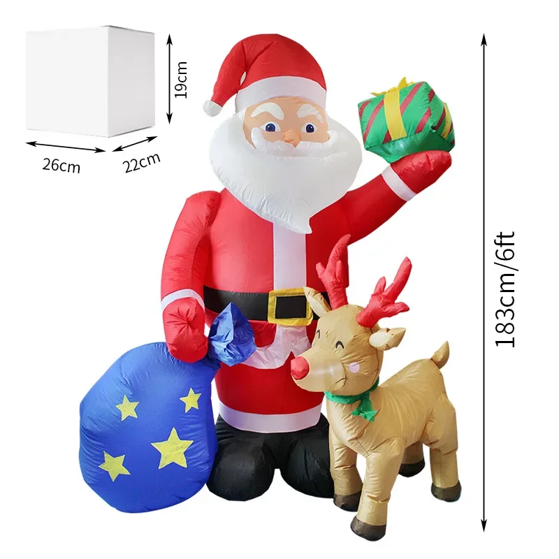 كيس هدايا سانتا كلوز قابل للنفخ لعيد الميلاد ، حديقة خارجية ، ديكور حديقة ، دمية مضخمة ، ضوء ليلي ، غزال الكريسماس ، 6 أقدام ، m