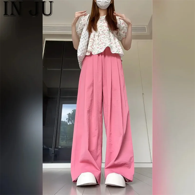 2024 Tall Waist Slim Straight Leg Wide Leg Pants Dragon Fruit Colored Ice Silk Yamamoto Pants For Women in Spring And Autumn