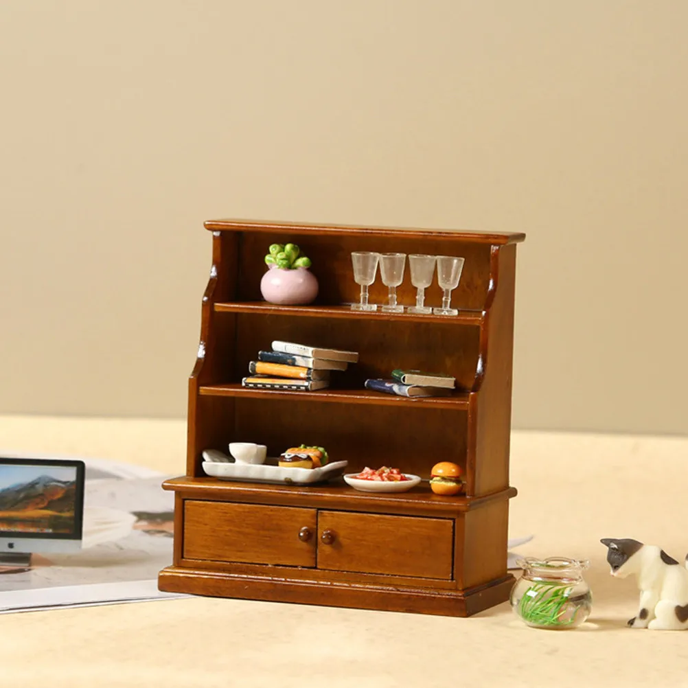 

Миниатюрная деревянная книжная полка, мебель для миниатюрного домика, реалистичная текстура, детальное исполнение, декор для микро-спальни и столовой