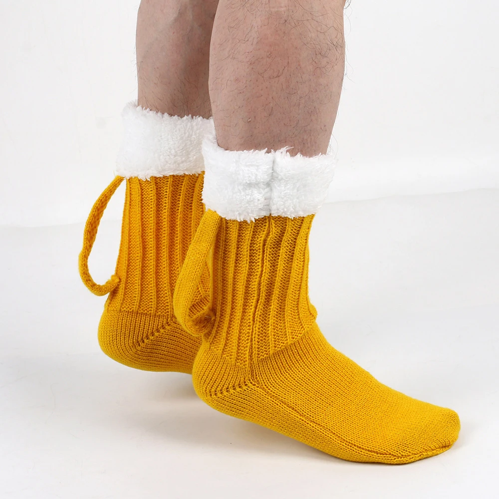 3D Knitted Autumn Winter Woolen Sleeping Socks Beer Shape Socks Women Foot Covers Mid Length Warm Unique Floor Socks Funny Gifts