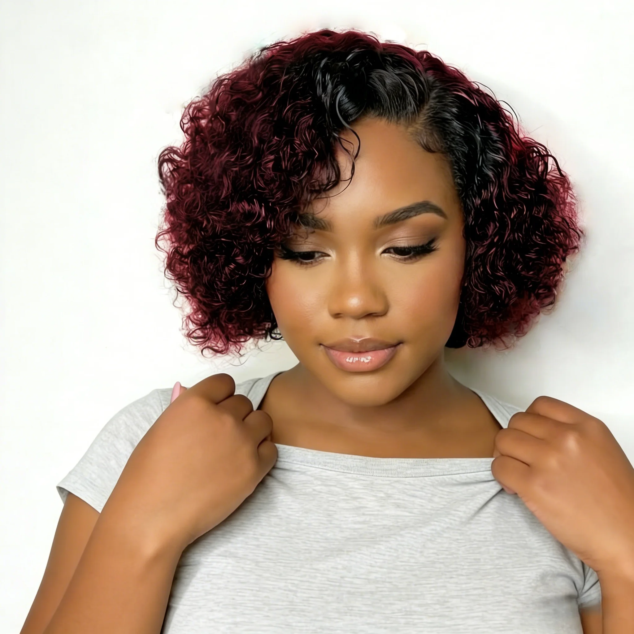 13X4 Lace Front Wigs Human Hair Curly Pixie Bob Wigs 8 Inches Natural Short Hair Style 180% Density view 5