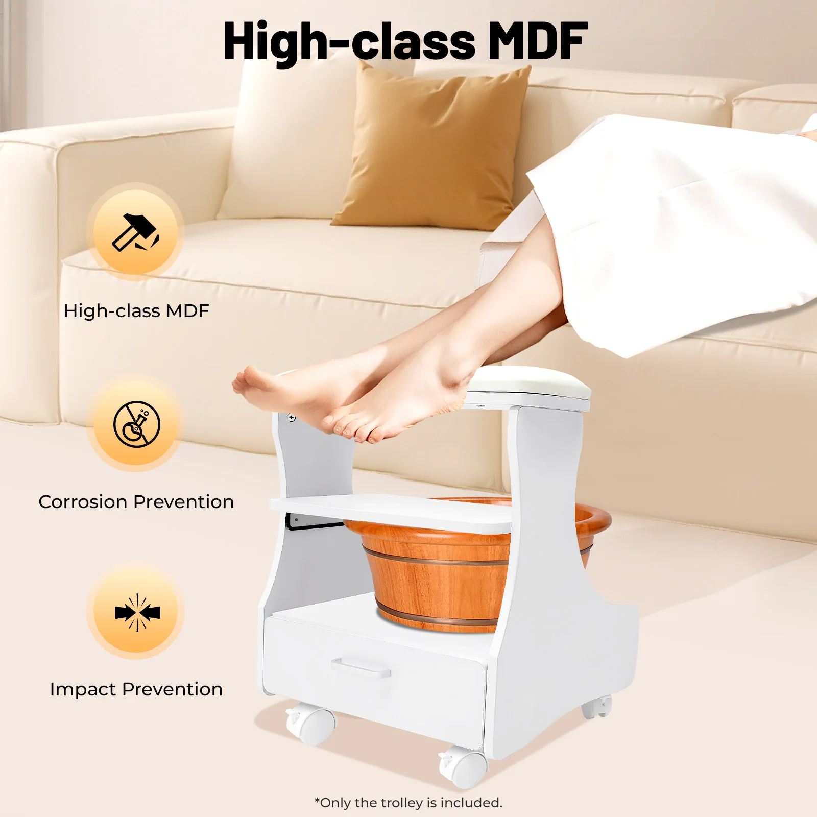 

Portable Foot Rest Pedicure Manicure Furniture 20kg Load Foot Rest Manicure Stool White Footbath Stool with Wheels for Beauty Salons