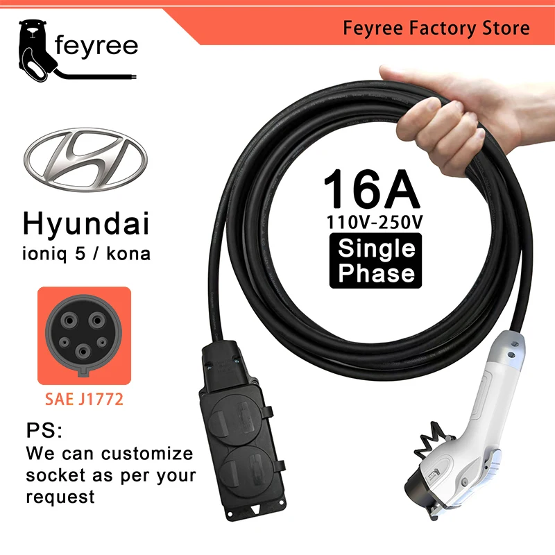 feyree Electric Car Side Discharge Plug EV Type1 16A Charger Cable with EU Socket Outdoor Power Station( need car supports V2L)