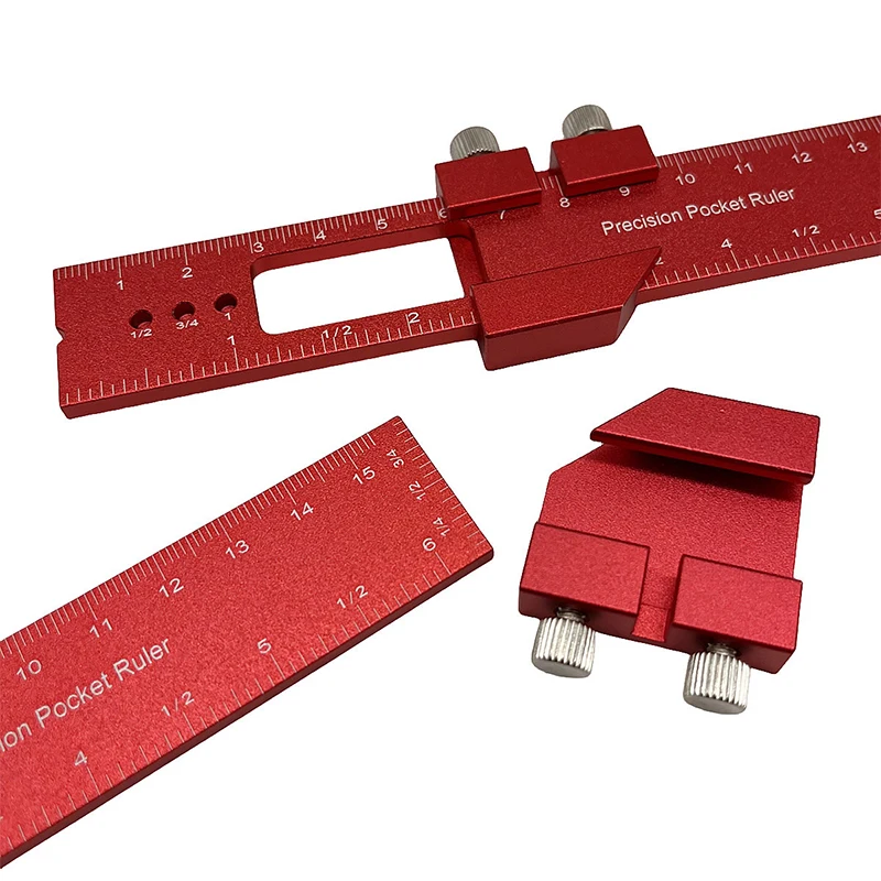 T-Type Scribing Ruler Precision Pocket Ruler Carpenty Square T Track Ruler Inch and Metric Measuring Marking Ruler W/ Slide Stop