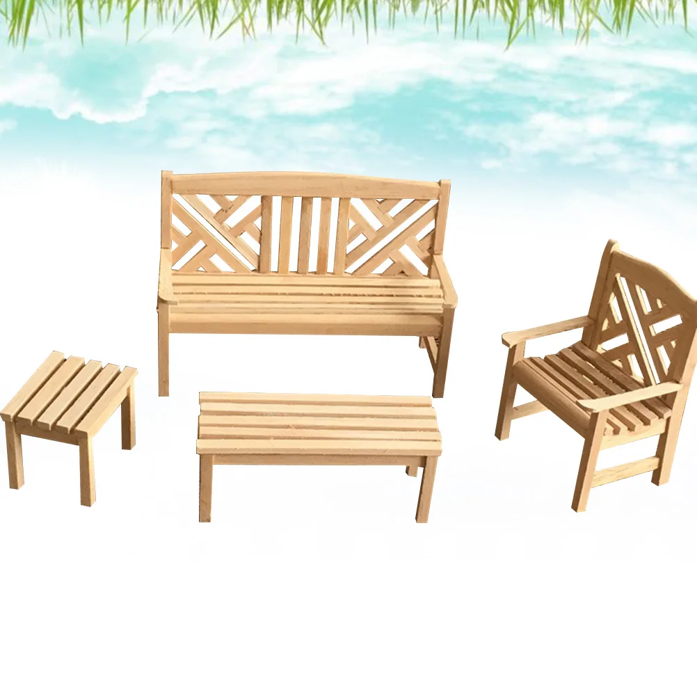 4 Pcs Miniature Garden Furniture Chair 1/12 Adornment Decorate Decoration House Accessories Kid Pretend Play Toy Wooden