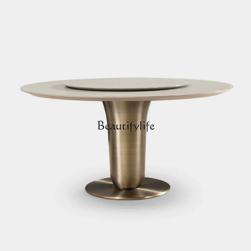 

12Modern Simple and Light Luxury Tempered Glass Stone Plate Dining Table Home Small Apartment Nordic round