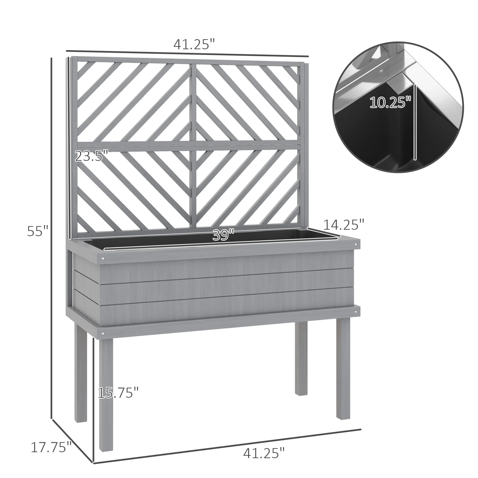 Spacious Raised Garden Bed,Elevated Wood Planter with Trellis for Climbing Plants,with Legs and Drainage Holes