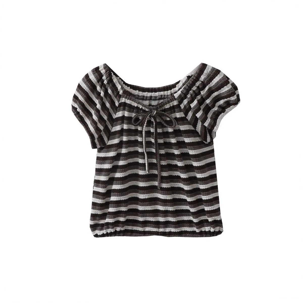Stacked Striped Two-piece Top for Women's Spring and Autumn New Style Trumpet Sleeve T-shirt Short Sleeved Cover Shirt
