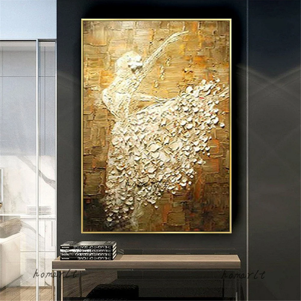 

Handmade Large Abstract Ballet Dancer Art Picture Old Retro Canvas Pictures Vertical Thick Wall Oil Painting For home Room Decor