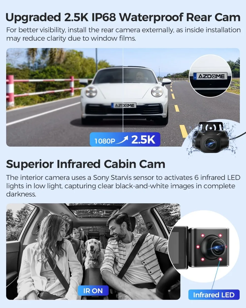 4K+2.5K+1080P Triple Dash Cam, Dual STARVIS 2, WiFi GPS, 64GB Included, IR Night Vision, Parking Mode view 6