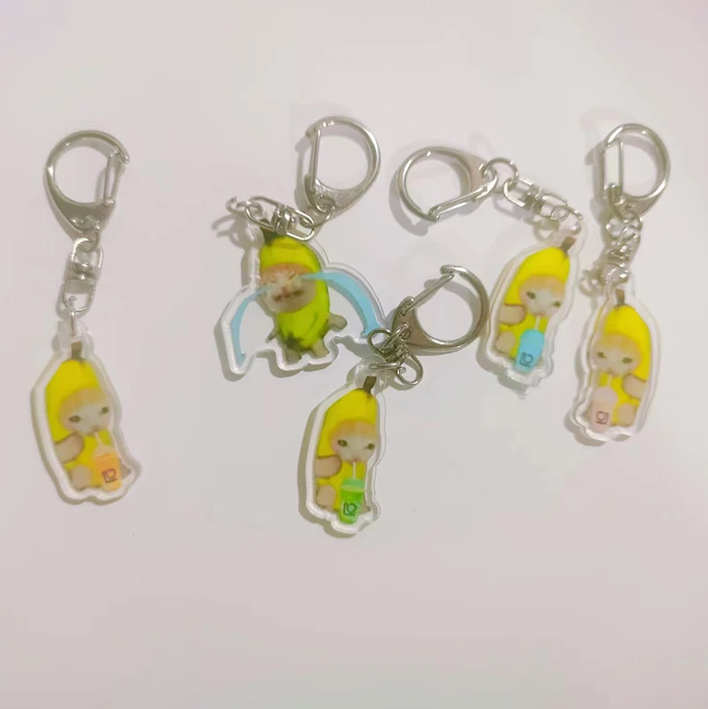 Crying Banana Cat Keychain Car Key Ring Kawaii Student Gift Funny Pendant Small Pendant Bag Accessories