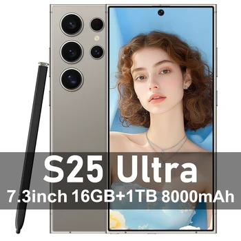 New S25 Ultra High-end Smartphone 7.3HD Second Screen Cellphone 5G Android14 Mobile Phone 16G+1T Dual Sim Celulare 108MP 8000Mah