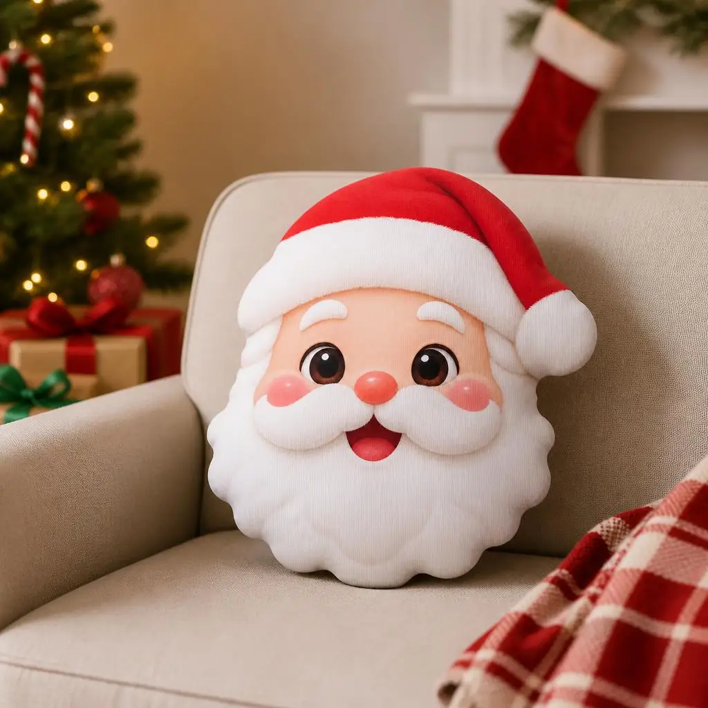 Cute Santa Claus Christmas Plush Pillow Shaped Stuffed Cushion Holiday Throw Pillow for Sofa Home Decor Gift Seasonal Accent