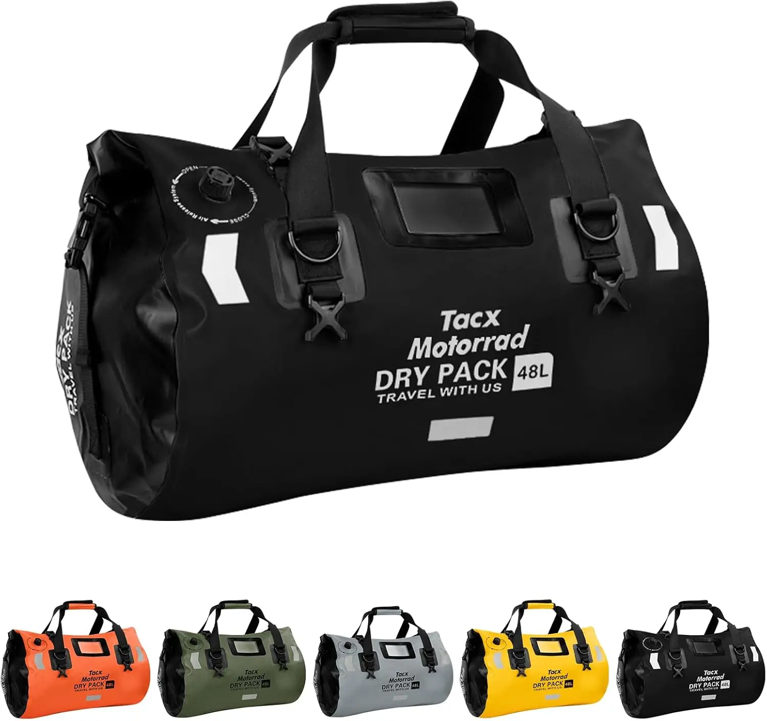 

Waterproof Roll-top Duffel Bag, 48L Large Dry Bag with Quick-Fix Straps for Camping, Rafting, Kayaking, Travel – Black