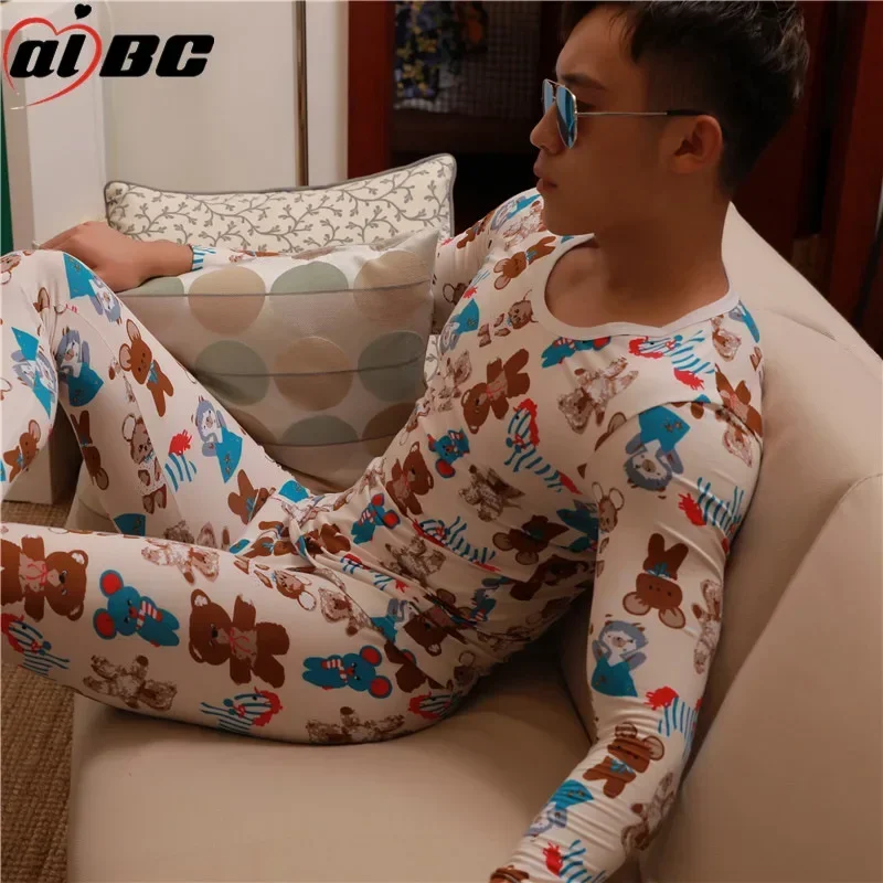 Autumn Trousers Winter UnderpantsMen's Underwear Sets Printed Thermal Cotton Comfortable Breathable Bottoming