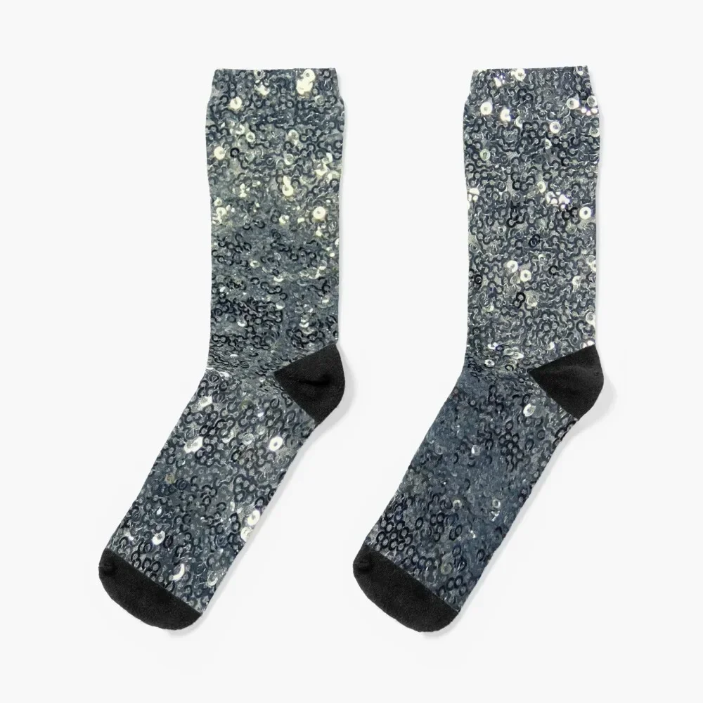 Black and Silver Glittery Sequin Print Socks hiphop warm winter gift colored Boy Child Socks Women's