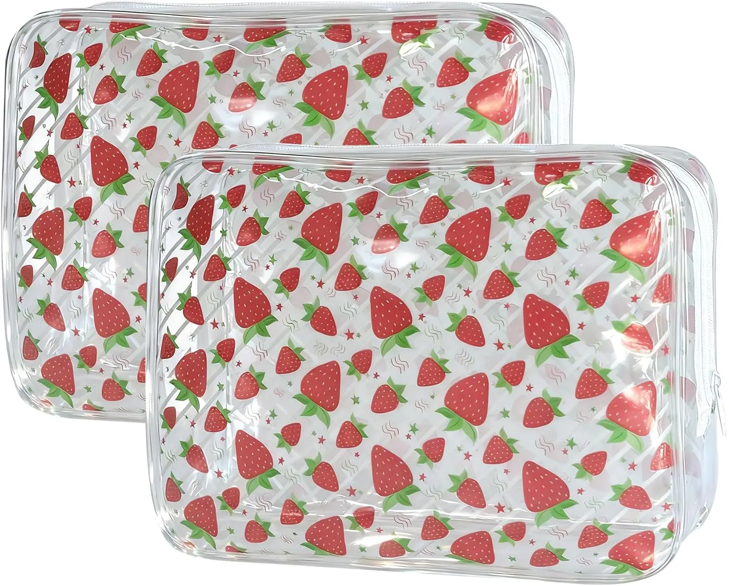 Clear PVC Cosmetic Bags Set with Cherry Print