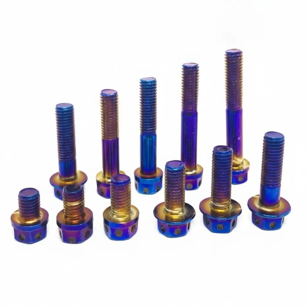 M6 M8 Titanium Bolt 10/15/20/25/30/35/40/45/50/60 Blue Hex Head Screws With Drilled Holes Titanium Screws Motorcycle