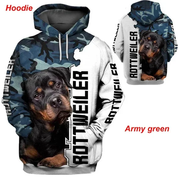 Men Women Cool Hooded Jacket Fashion Rottweiler Pitbull Dog 3D Printed Hoodie