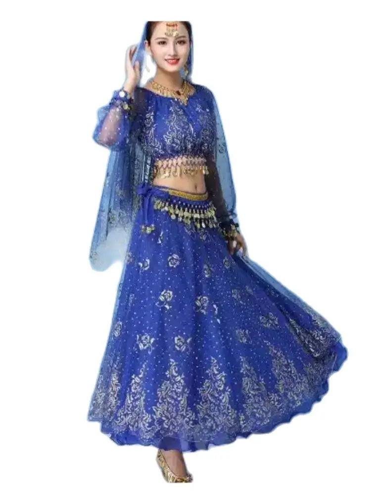 

1set/lot woman dancing sequin chiffon Dress Costume Women Set Indian Dance Belly Dance Performance Clothes