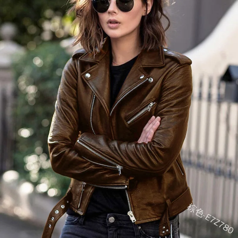 New Motorcycle Leather Jacket Spring and Autumn Women\'s Leather Coat Women Short Slim-fit Riding Leather Coat