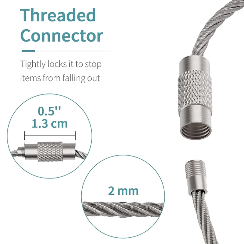 10Pcs Keychain Tag Rope Stainless Steel EDC Wire Cable Loop Screw Lock Gadget Ring Key Keyring Circle Camp Hanging Tool