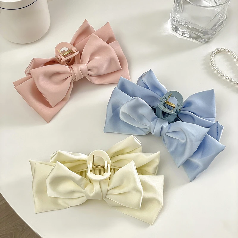 1/2Pcs Elegant Bow Hair Claw For Women Girls Exquisite Double-sided Shark Clip Solid Color Bowknot Hairpins Hair Accessories