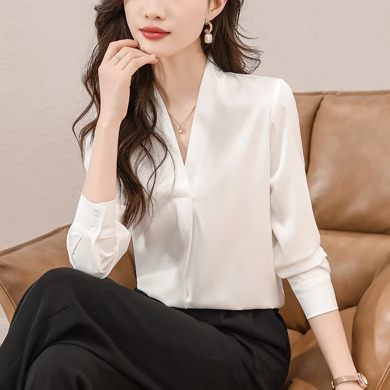 

Ацетатный атласный топ для поездок на работу, профессиональный топ, женский модный прямой топ, длинный све, V-ne, цвет, китайское производство