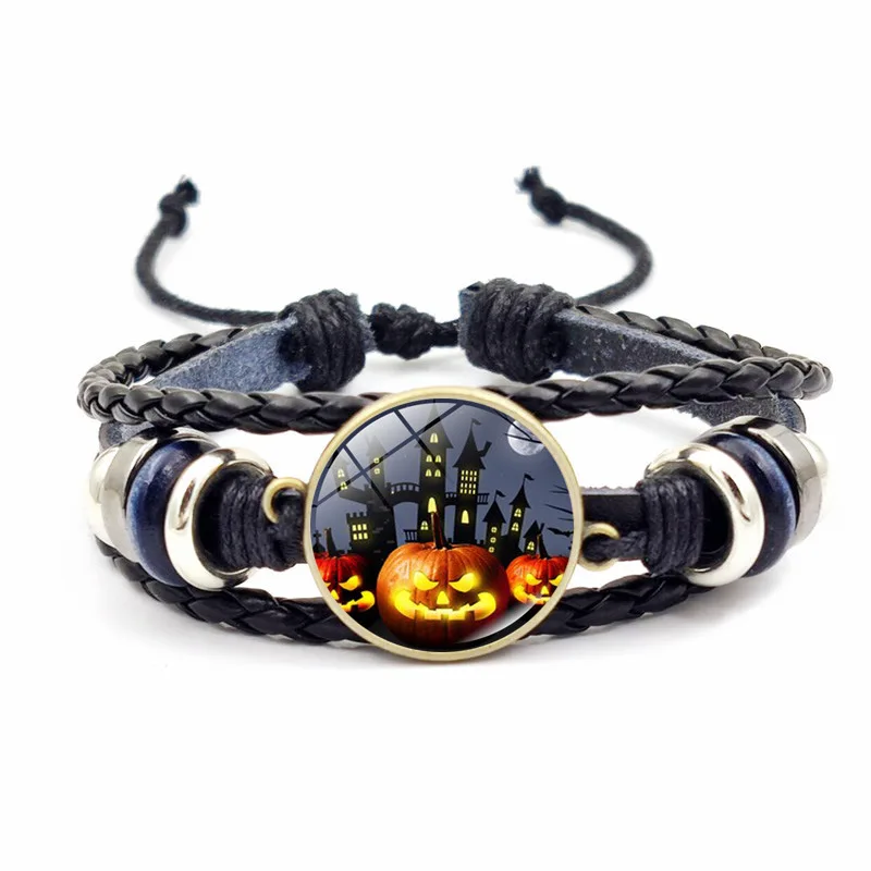 Europe and America Multi Layer Artificial Leather Invisible Inlaid Transparent Resin Multi Form Pumpkin Sticker Printed Bracelet