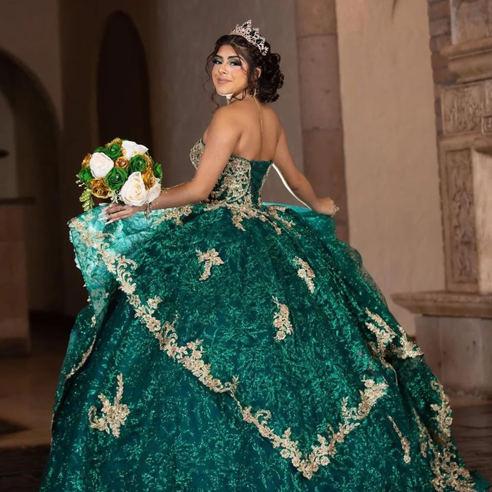 الأخضر المكسيكي Vestido De 15 Anos Charro Quinceanera فساتين الذهب الدانتيل زين مشد الحلو 16 فستان Abiti دا Cerimonia